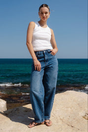 Berlin Signature Blue Mid Barrel Leg Jean