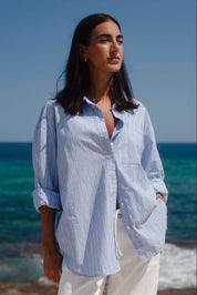 You Got This Blue Navy Stripe Oversized Boyfriend Shirt