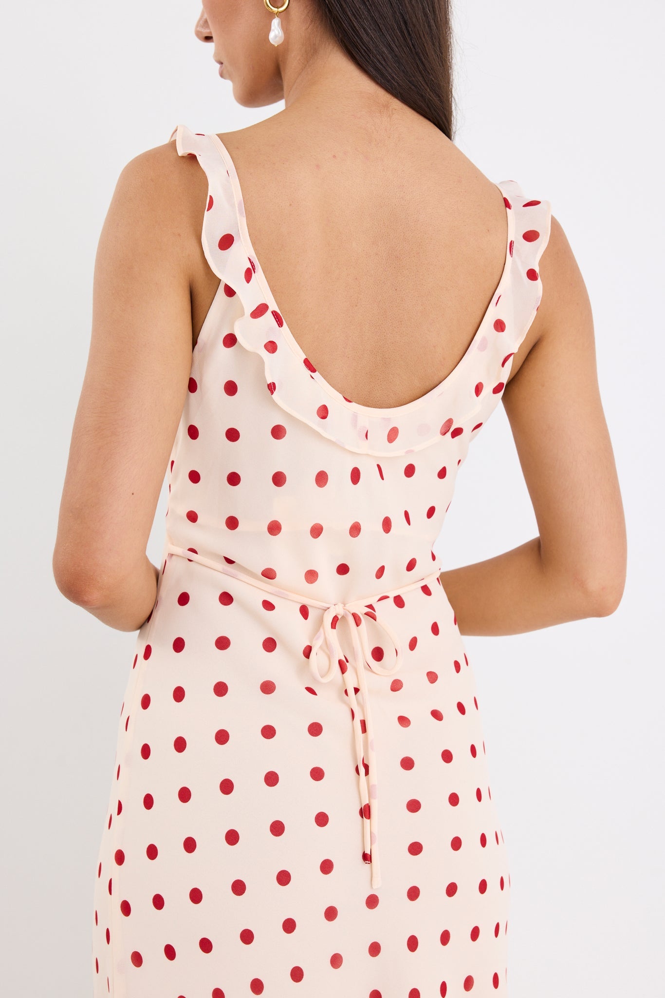 Delightful Cream Cherry Polka Dot Georgette Bias Slip Maxi Dress
