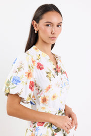 Delphi Cream Garden Print Drop Waist Belted Mini Dress Regular Price