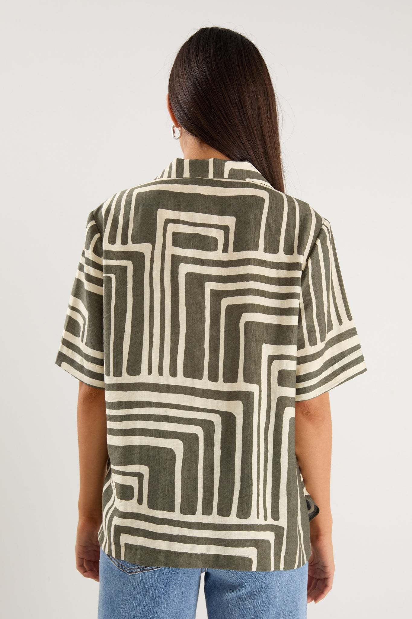 Dispatch Khaki Maze Print Short Sleeved Boxy Shirt