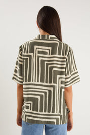 Dispatch Khaki Maze Print Short Sleeved Boxy Shirt