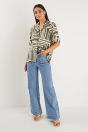 Dispatch Khaki Maze Print Short Sleeved Boxy Shirt