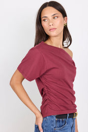 Distant Burgundy Cotton Off Shoulder Tee