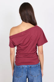 Distant Burgundy Cotton Off Shoulder Tee