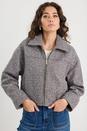 Dune Charcoal Boucle Zip Front Jacket