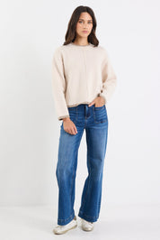 Edge Ivory Mock Neck Contrast Trim Jumper
