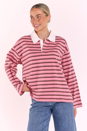 Finn Long Sleeve Rugby Top - Pink Choc Stripe