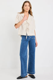 Fasten Natural Linen Tie Front Shirt