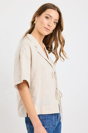 Fasten Natural Linen Tie Front Shirt