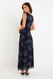 Frame Midnight Floral Mesh Sleeveless Maxi Dress