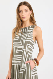 Future Khaki Maze Print Sleeveless Midi Dress