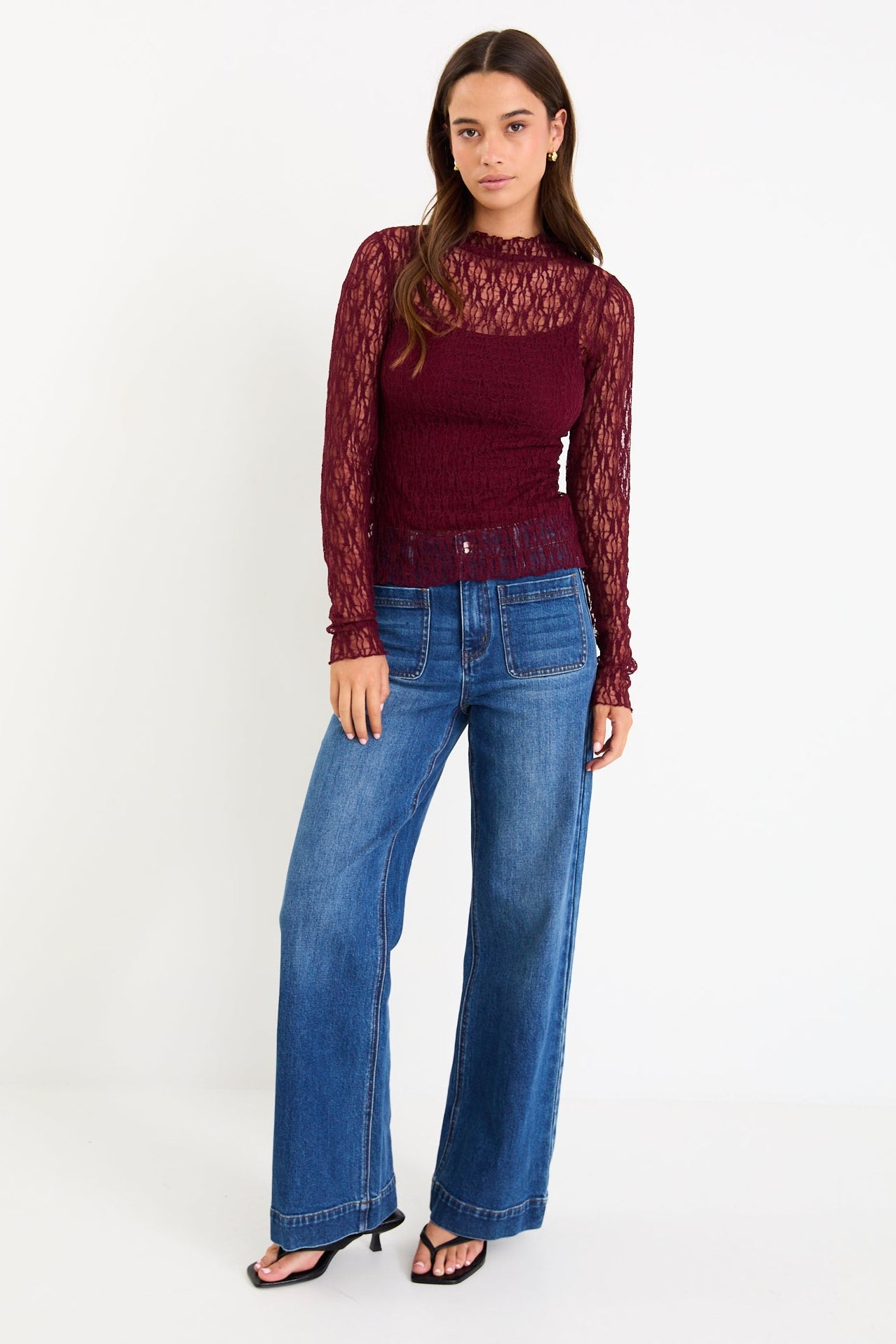 Giving Burgundy Lace Long Sleeve Top