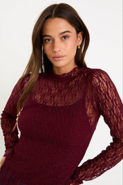 Giving Burgundy Lace Long Sleeve Top
