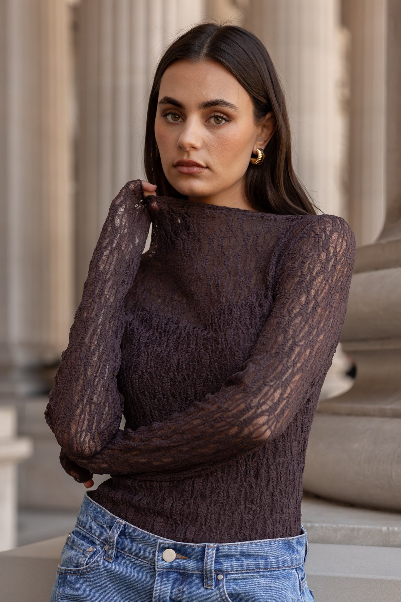 Giving Chocolate Lace Long Sleeve Top