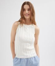 Buttoned Knit Tank - White