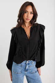 Integrity Black Sheer Frill Detail Long Sleeve Top