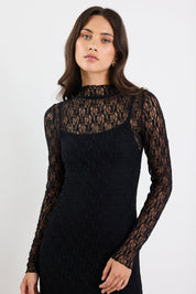 Keepsake Black Lace Long Sleeve Maxi Dress