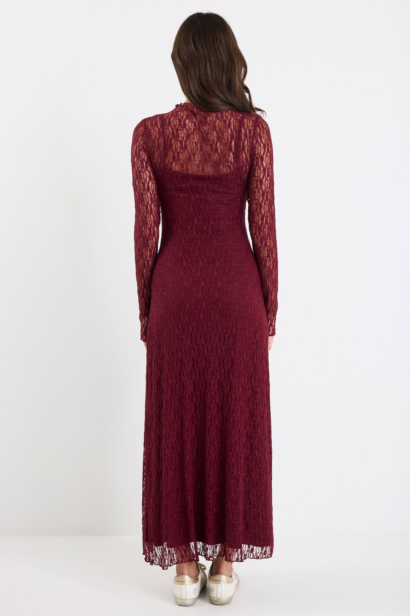 Keepsake Burgundy Lace Long Sleeve Maxi Dress