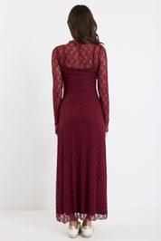 Keepsake Burgundy Lace Long Sleeve Maxi Dress