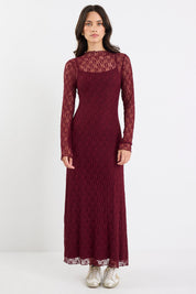 Keepsake Burgundy Lace Long Sleeve Maxi Dress