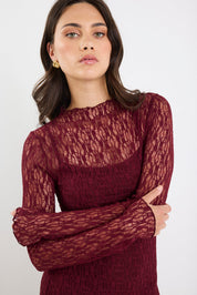 Keepsake Burgundy Lace Long Sleeve Maxi Dress
