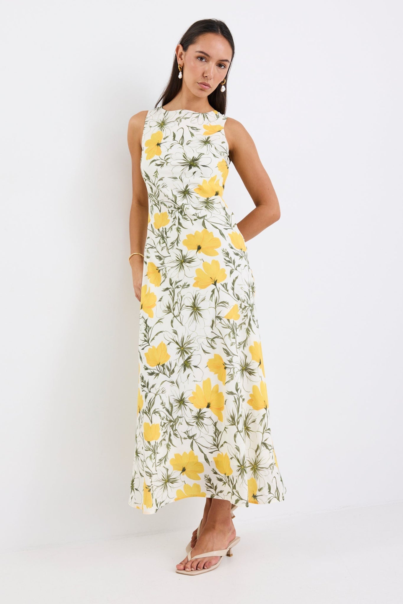 Knockout Buttercup Floral V Back Slip Dress