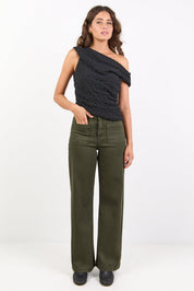 Zoey Dark Khaki High Rise Wide Leg Pocket Jean
