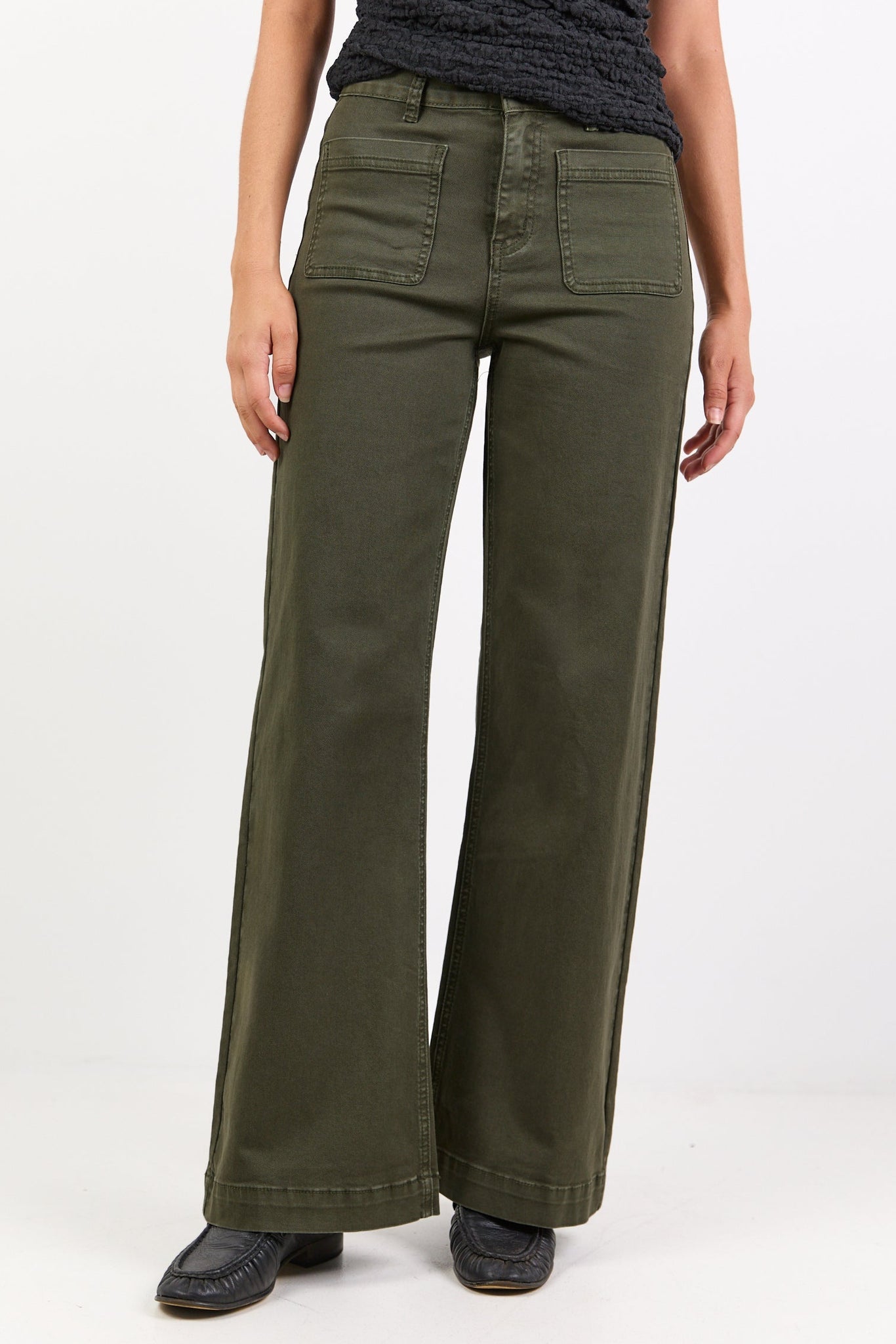 Zoey Dark Khaki High Rise Wide Leg Pocket Jean