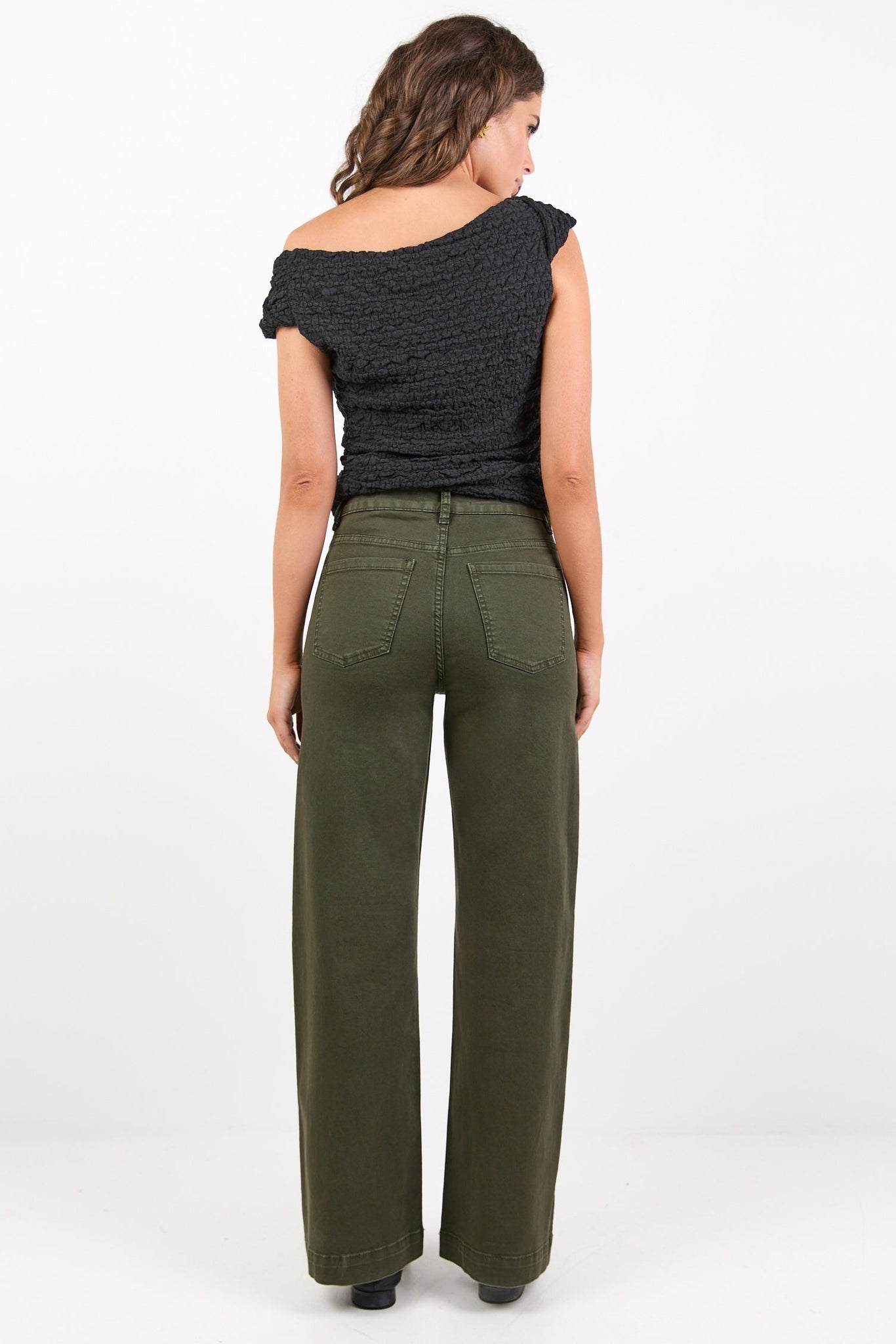 Zoey Dark Khaki High Rise Wide Leg Pocket Jean