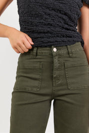Zoey Dark Khaki High Rise Wide Leg Pocket Jean