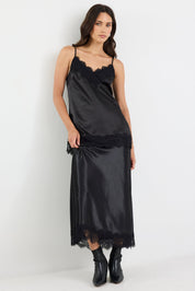 Noir Black Satin Lace Trim Cami