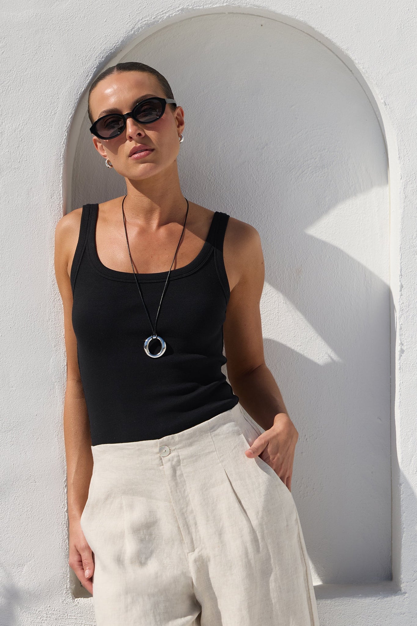Curator Natural Linen Pleat Front Wide Leg Pants