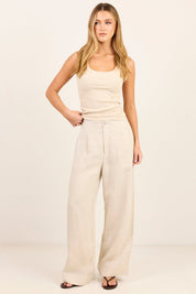 Curator Natural Linen Pleat Front Wide Leg Pants