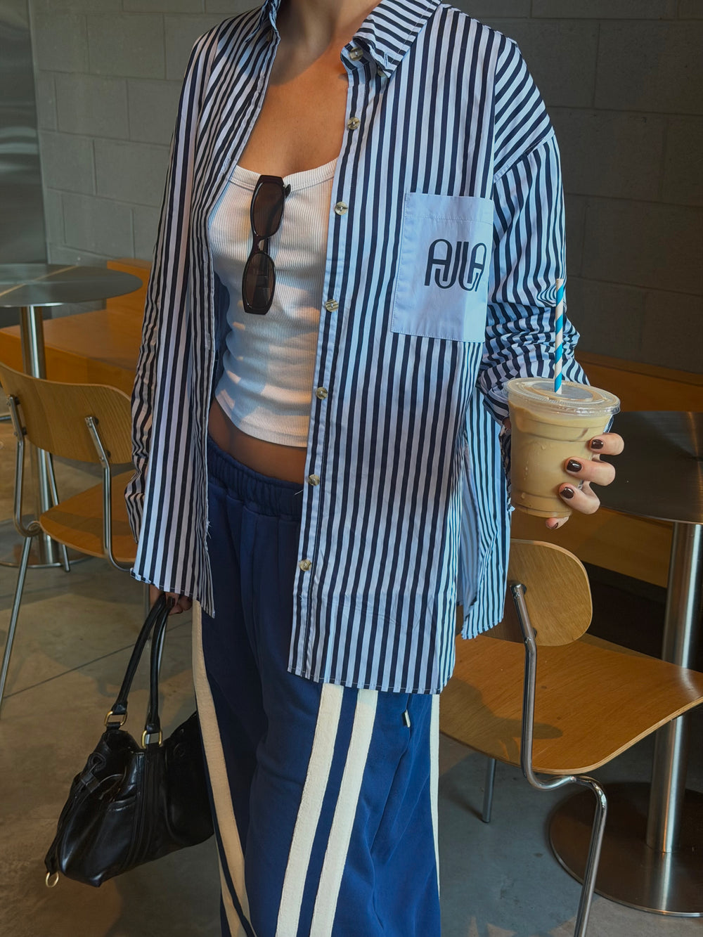 AJJA Shirt Navy Blue Stripe