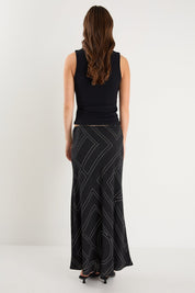 Summit Black Ivory Lines Tie Waist Bias Maxi Skirt