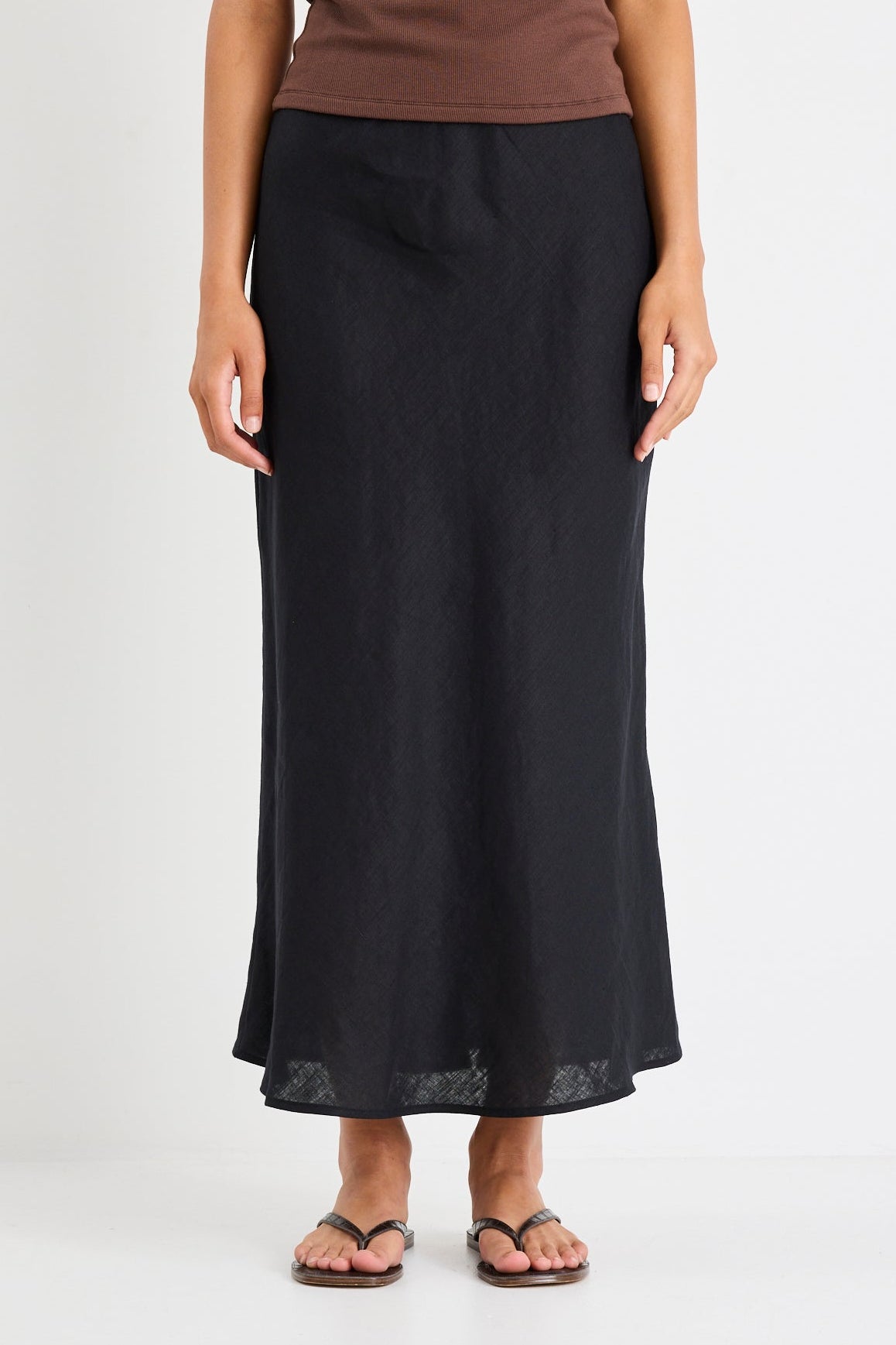 Bliss Black Linen Bias Midi Skirt