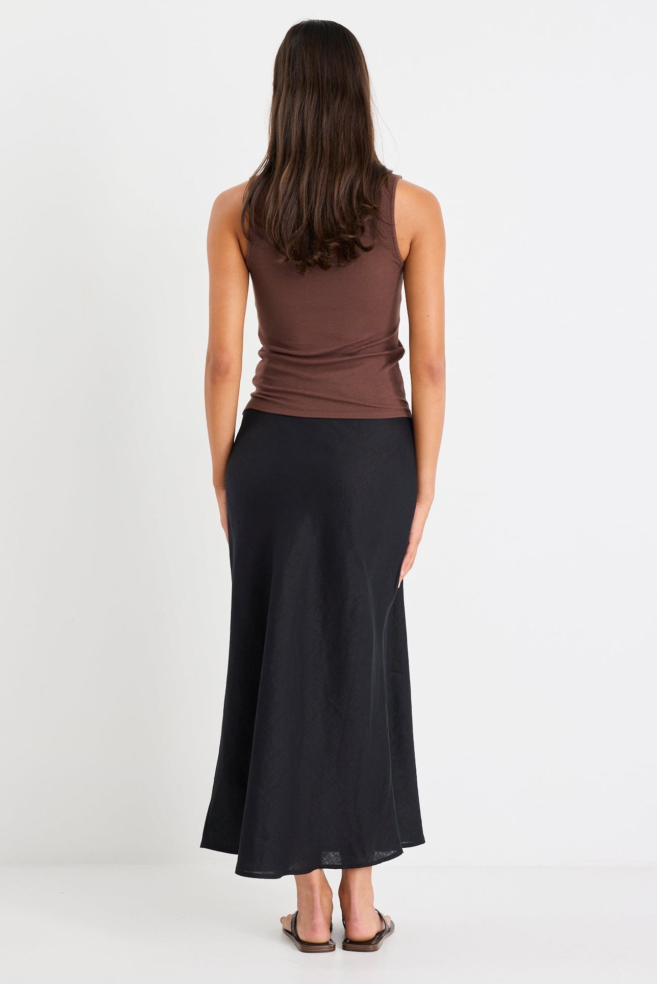 Bliss Black Linen Bias Midi Skirt