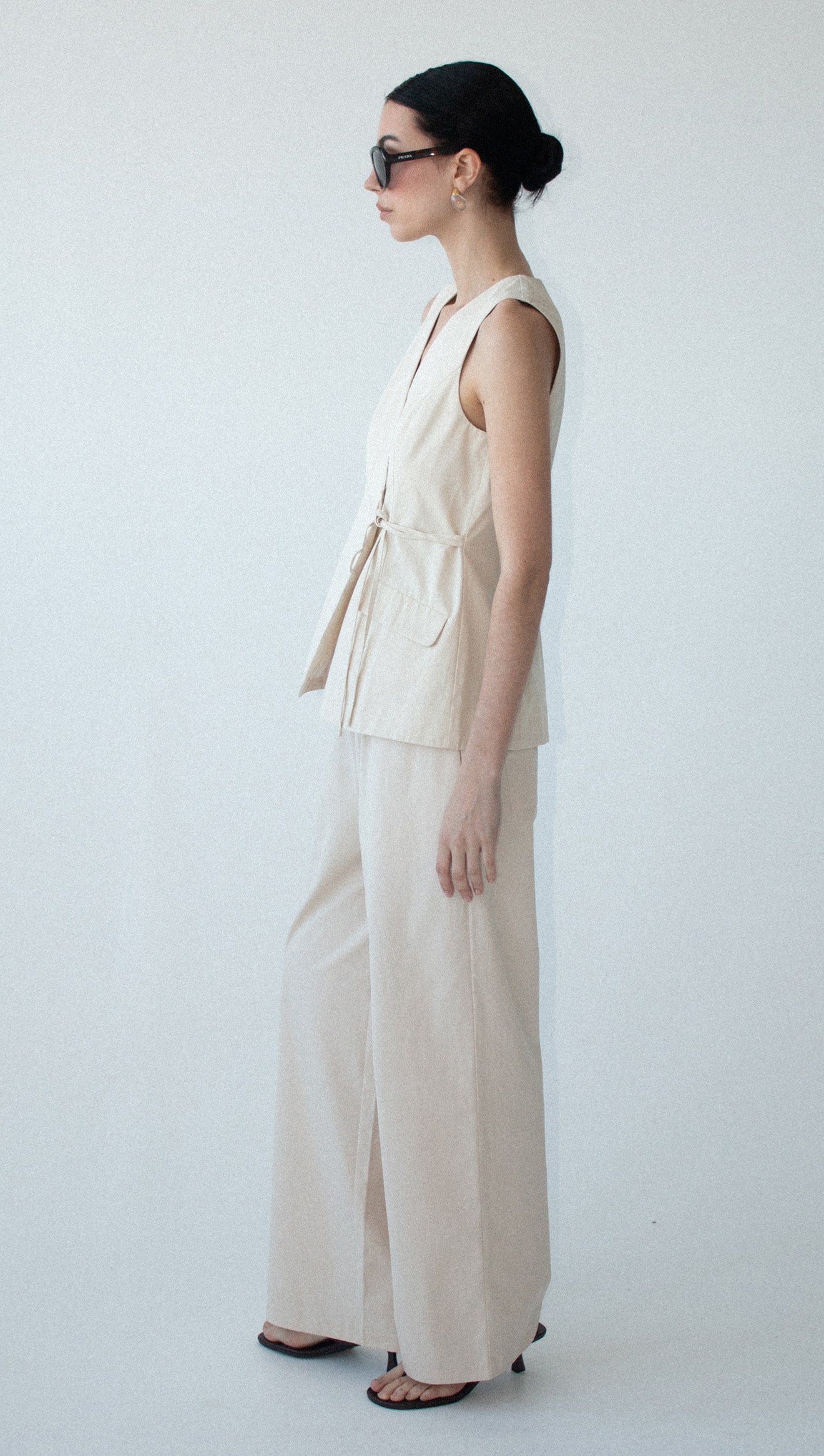 Stone Cotton Wrap Front Vest