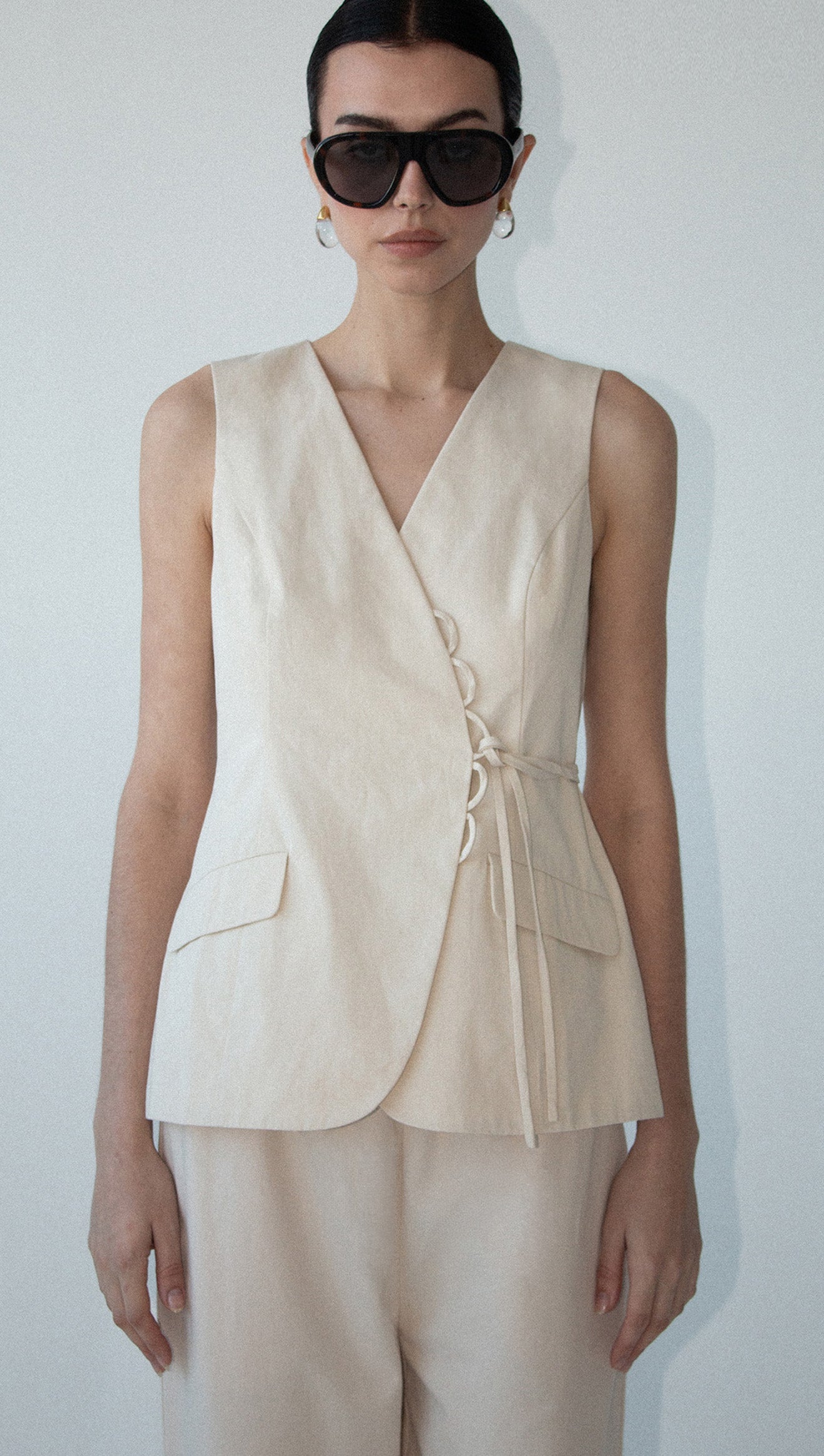 Stone Cotton Wrap Front Vest