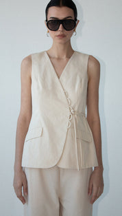 Stone Cotton Wrap Front Vest