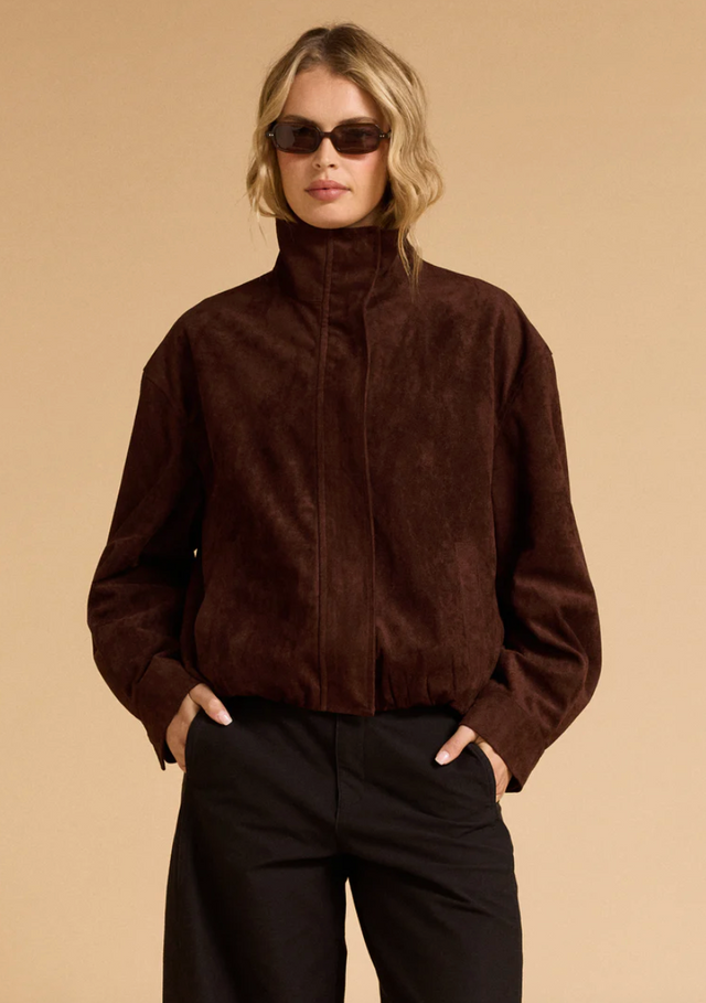 Faux Suede Bomber - Espresso