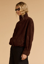 Faux Suede Bomber - Espresso