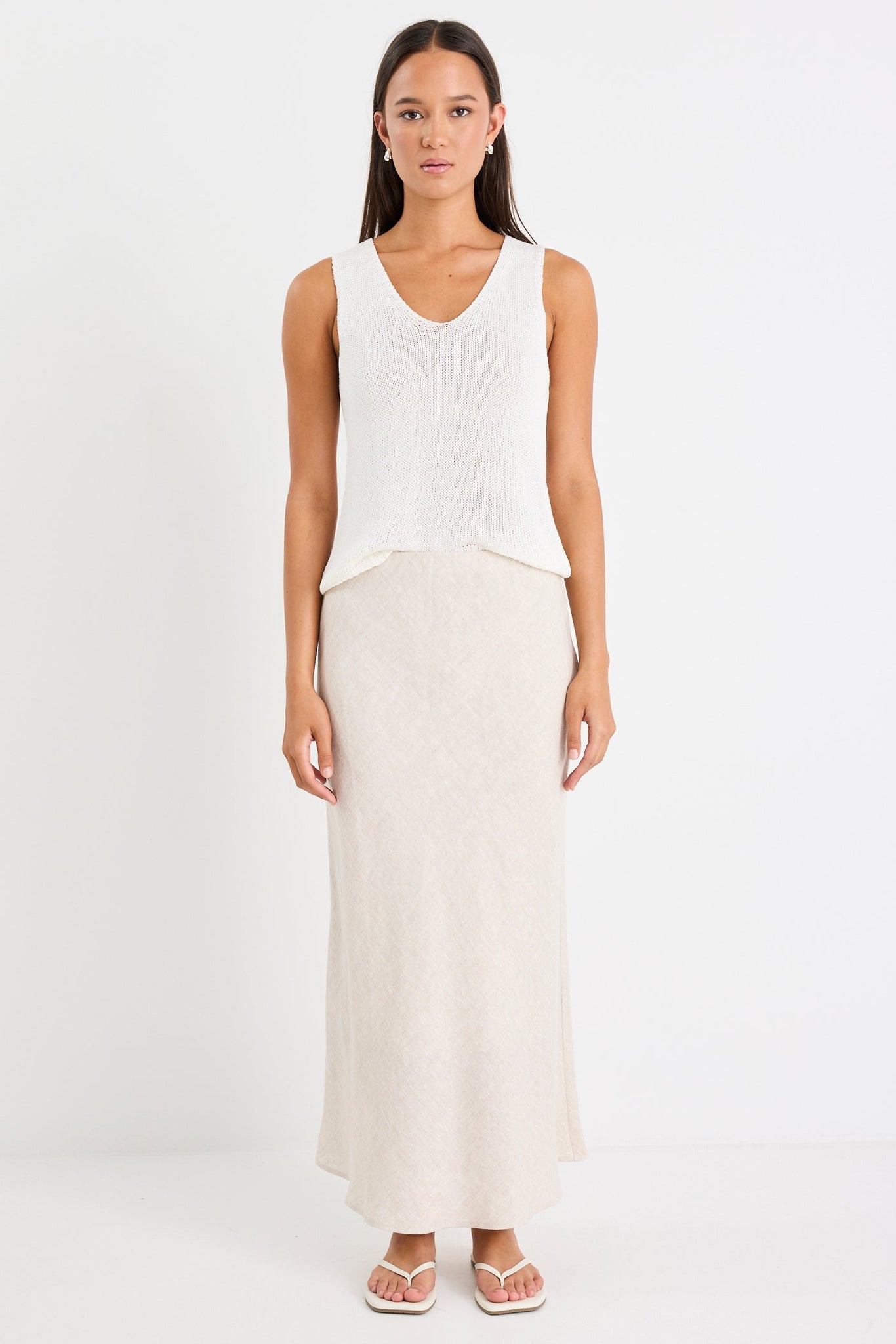 Bliss Natural Linen Bias Midi Skirt
