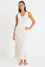 Bliss Natural Linen Bias Midi Skirt
