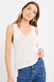 Settler Ivory V Neck Sleeveless Knit Top