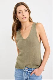 Settler Khaki V Neck Sleeveless Knit Top