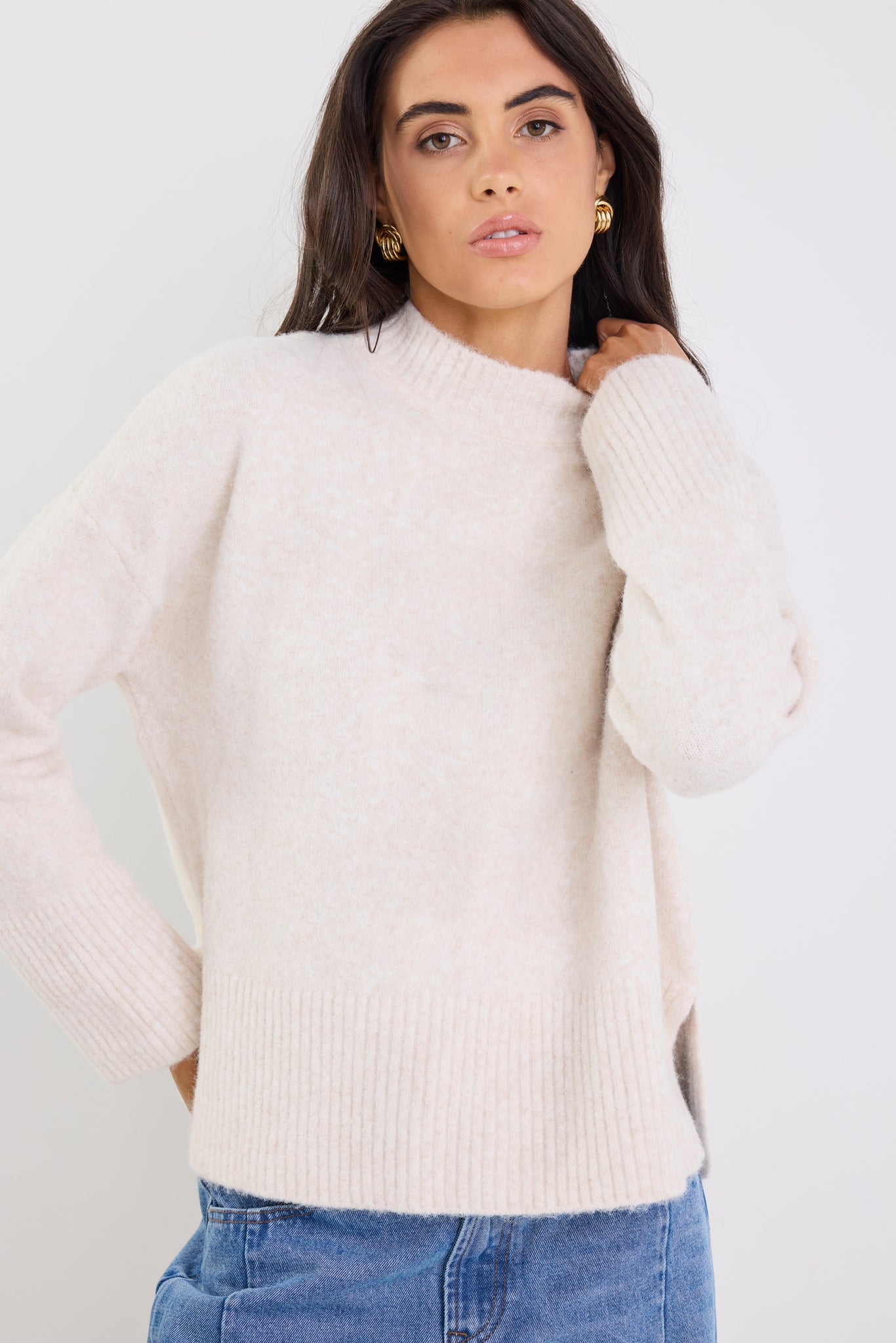 Station Oat Marle Funnel Neck Knit Jumper