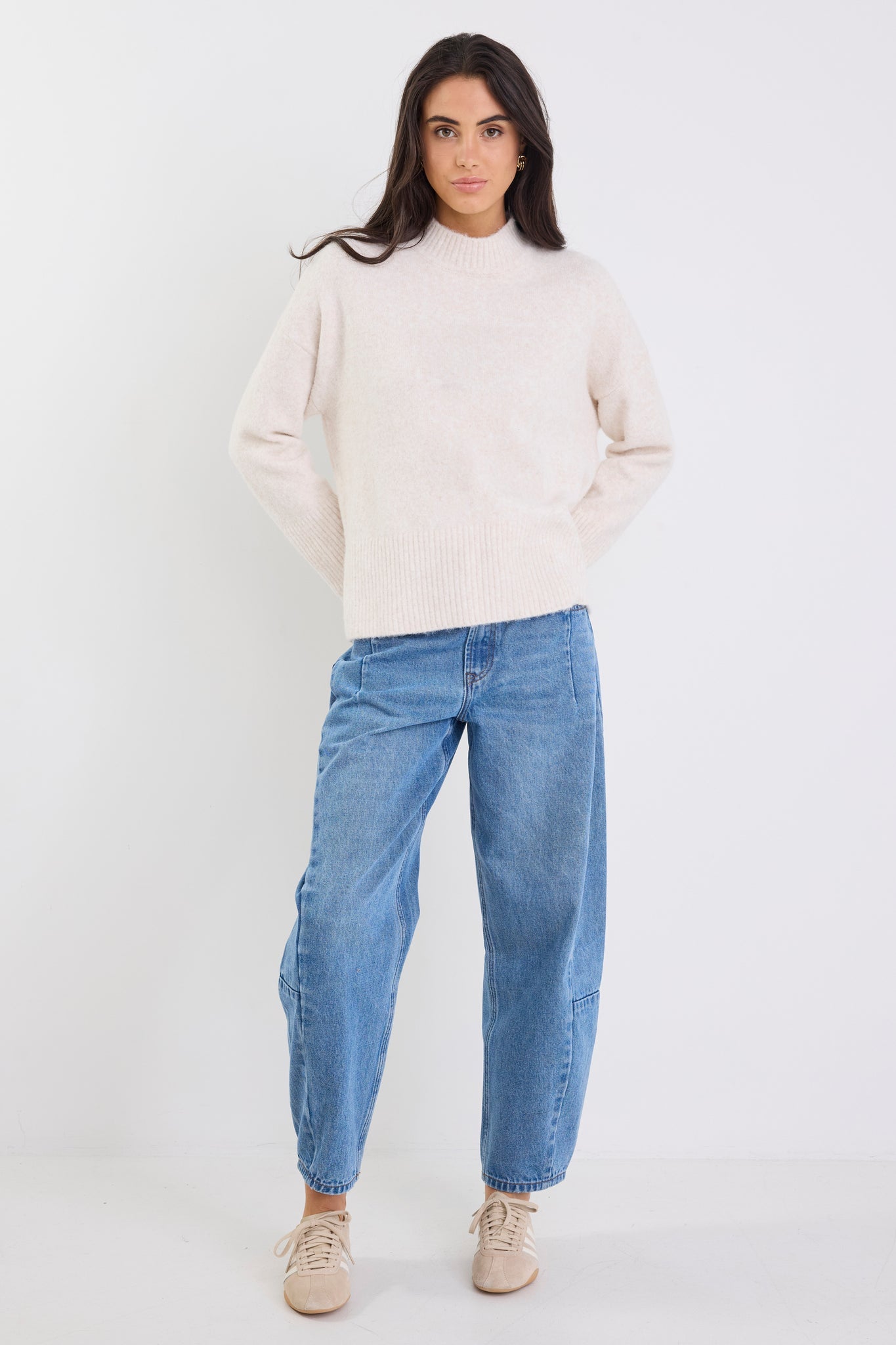 Station Oat Marle Funnel Neck Knit Jumper