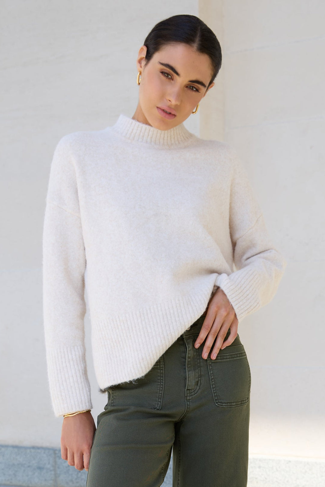 Station Oat Marle Funnel Neck Knit Jumper